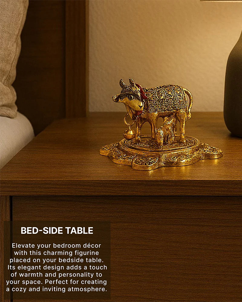 Kamdhenu Cow with Calf Statue, Decorative Cow Figurine and Gift Item