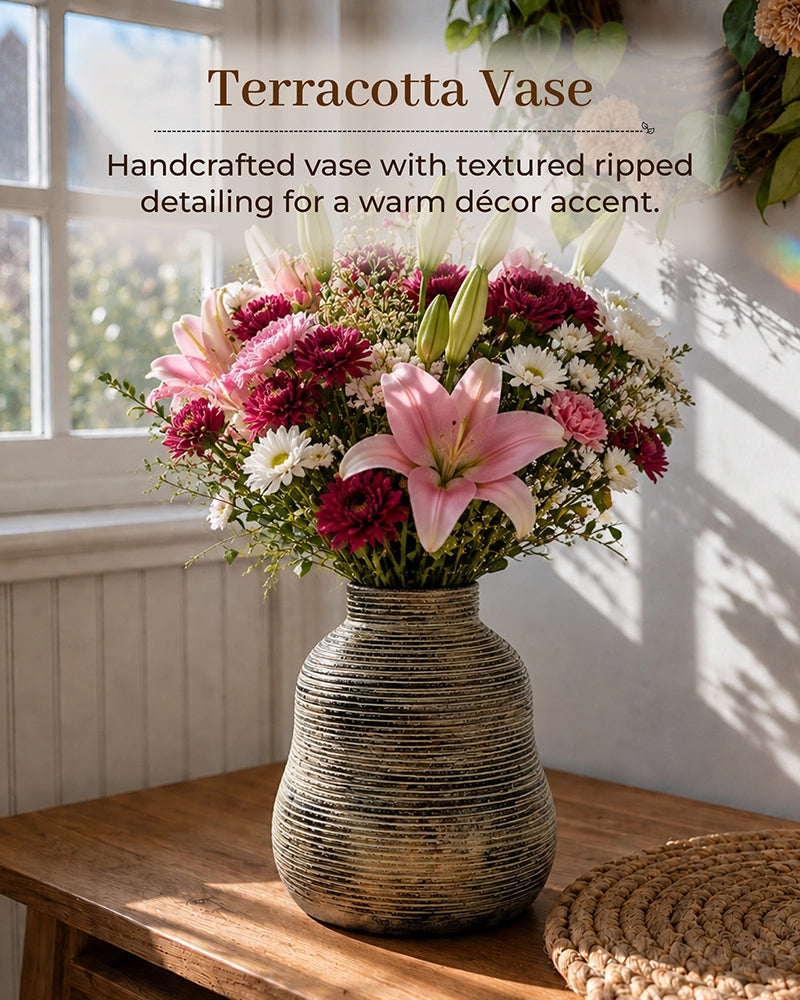 Premium Terracotta Decorative Vase with Textured Finish for Home Décor