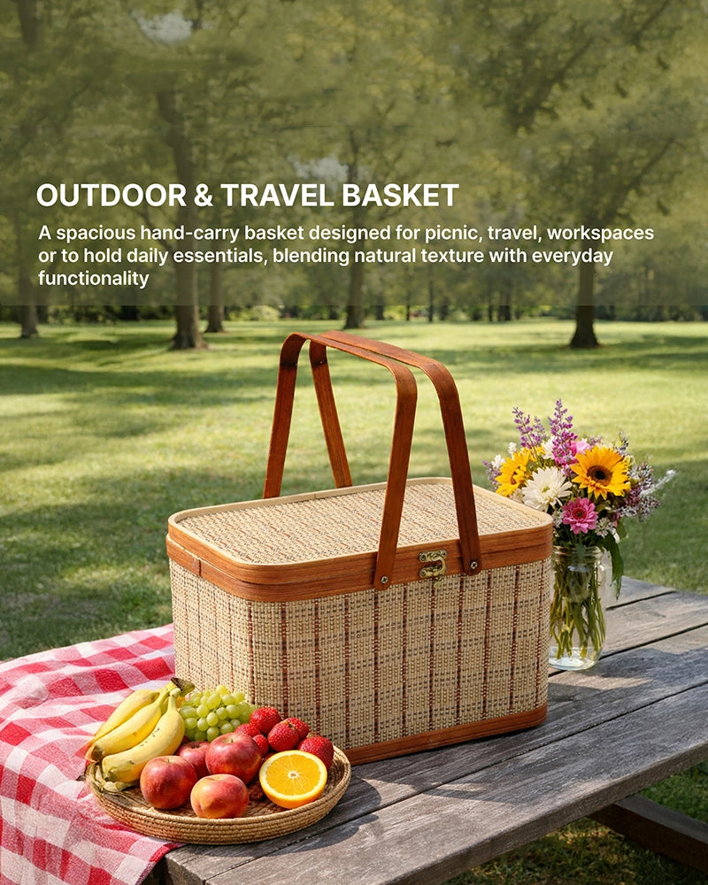 Bamboo Picnic Basket, Lunch Bag for Office and Travel