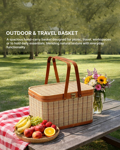 Bamboo Picnic Basket, Lunch Bag for Office and Travel