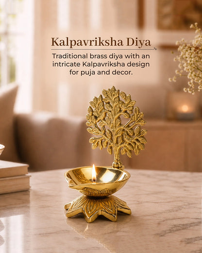 100% Pure Brass Kalpavriksha Deepak for Puja and Temple Décor