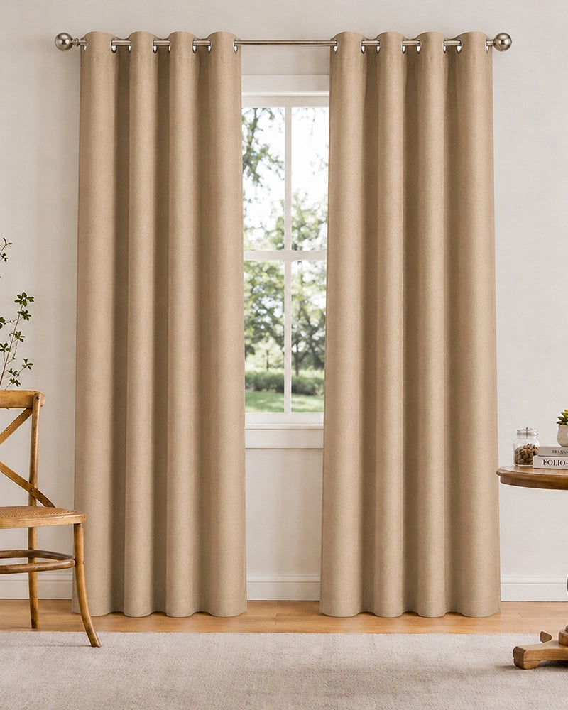Modern Polyester Door Curtain in Eyelet Style (Brown, 7 ft)