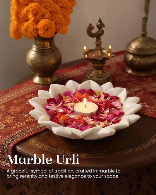 Premium Marble Urli Bowl for Home Decoration, Meditation, and Pooja Needs