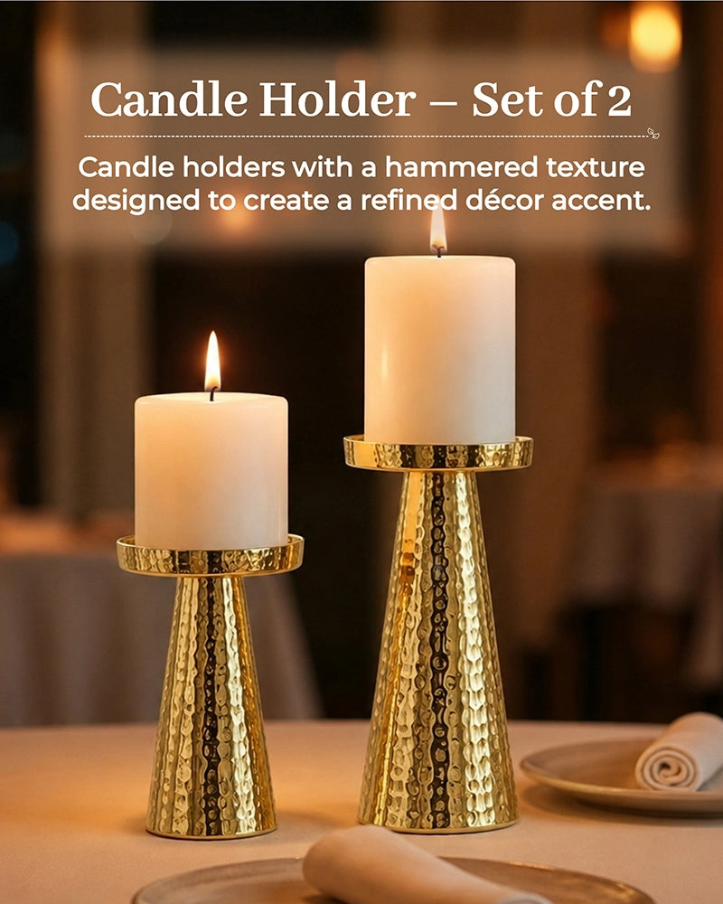 Premium Pillar Candle Holder for Tabletop Home Décor, Set of 2