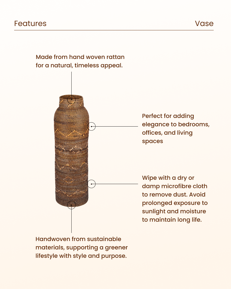 Handcrafted Natural Rattan Vase for Home and Office