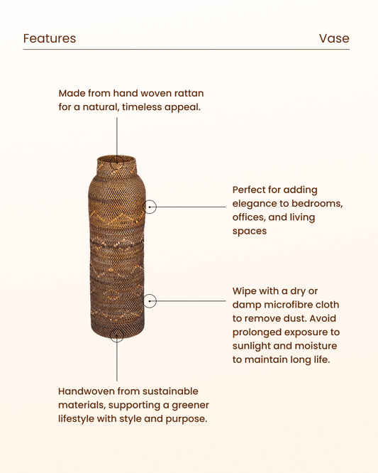 Handcrafted Natural Rattan Vase for Home and Office
