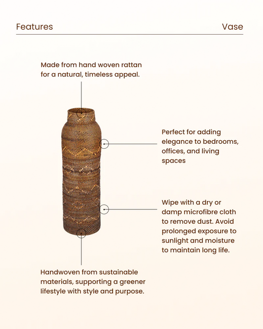 Handcrafted Natural Rattan Vase for Home and Office