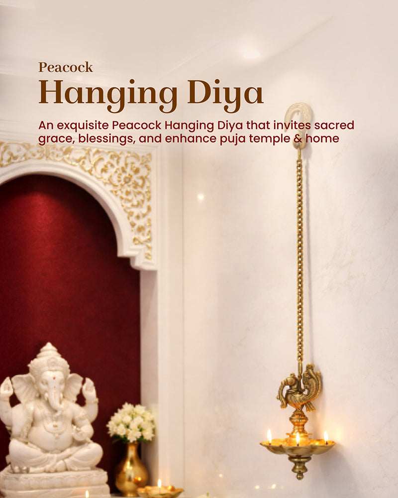 Brass Hanging Diya with Peacock Design for Pooja and Home Decoration