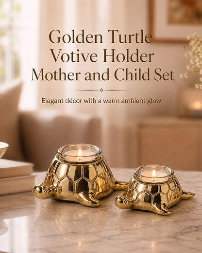Golden Tortoise Votive Candle Holder for Tabletop & Home Décor, Set of 2