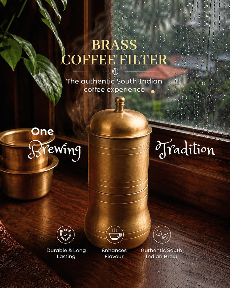 100 % Brass South Indian Reusable Drip Coffee Maker, 2-4 cups