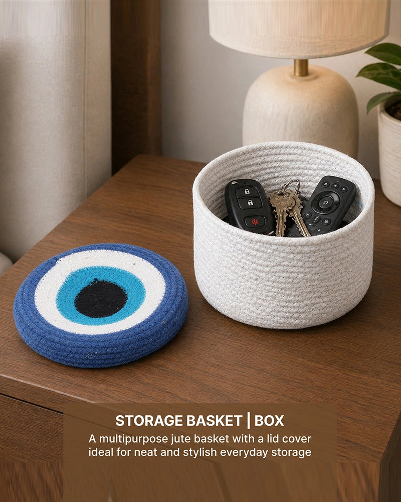 Cotton Rope Round Evil Eye Storage Basket for Home Decor & Gifting