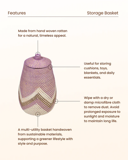 Multipurpose Rattan Basket with Lid for Home Storage