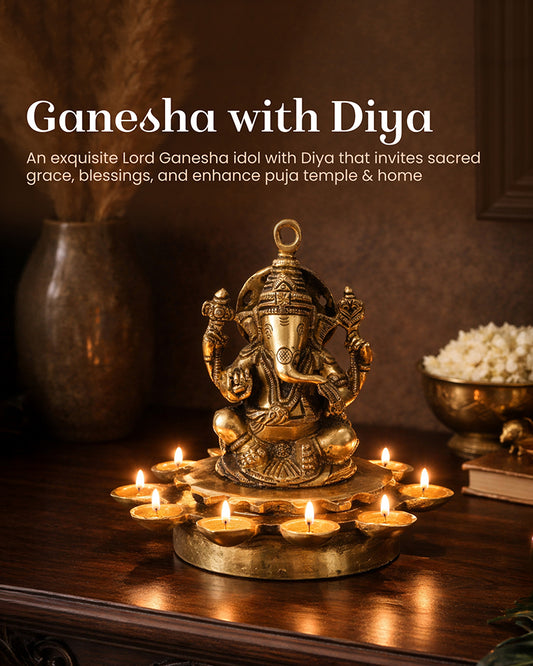 Brass Ganesh Sitting on Diya for Pooja and Home Decoration