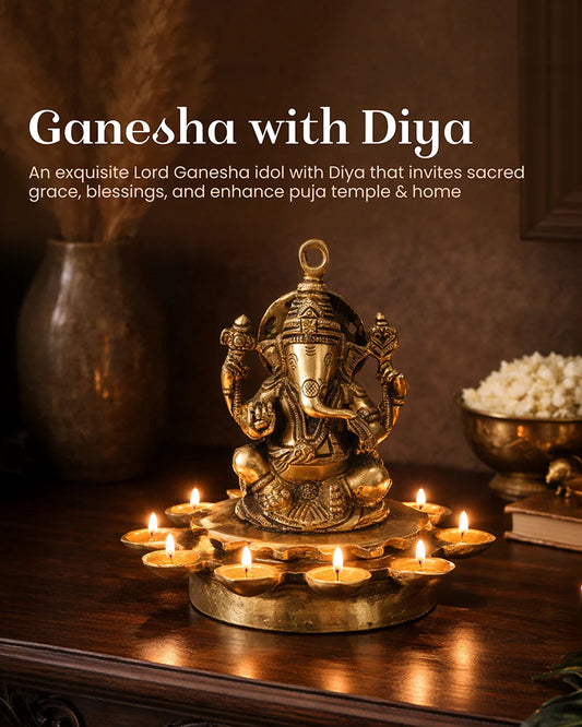 Brass Ganesh Sitting on Diya for Pooja and Home Decoration