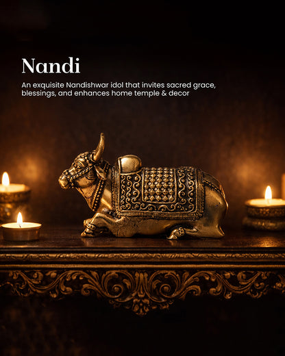 Elegant Nandi Brass Idol for Festivals, Home Temple, and Spiritual Spaces