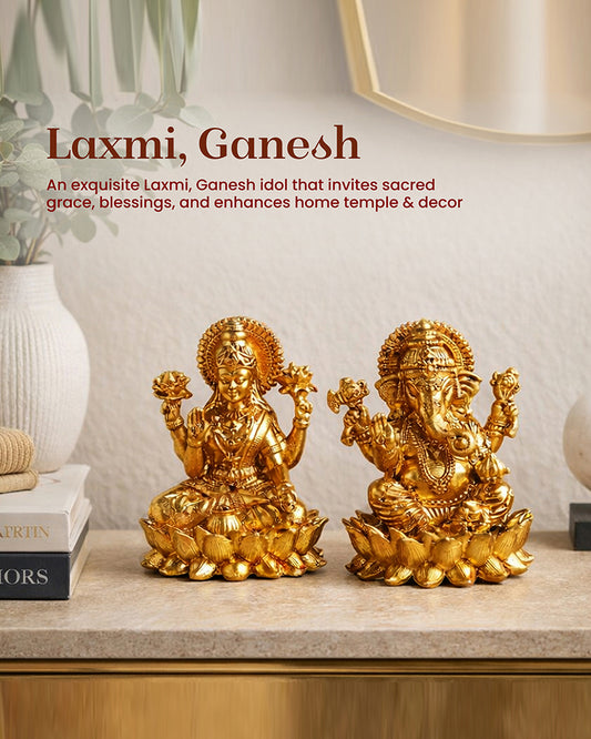 Pure Brass Laxmi Ganesh Idol Set Religious God Idol for Home Decor