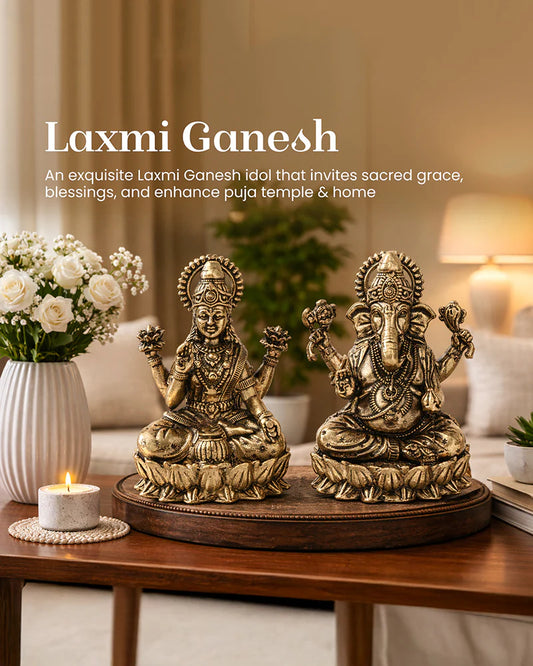 Lakshmi Ji & Ganesha Brass God Idol Set for Pooja, Home Decoration & Auspicious Showpiece