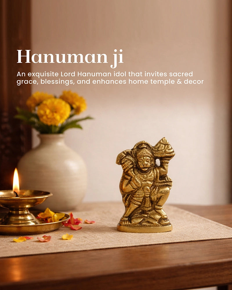 Pure Brass Hanuman Ji Idol for Home Temple and Spiritual Decor
