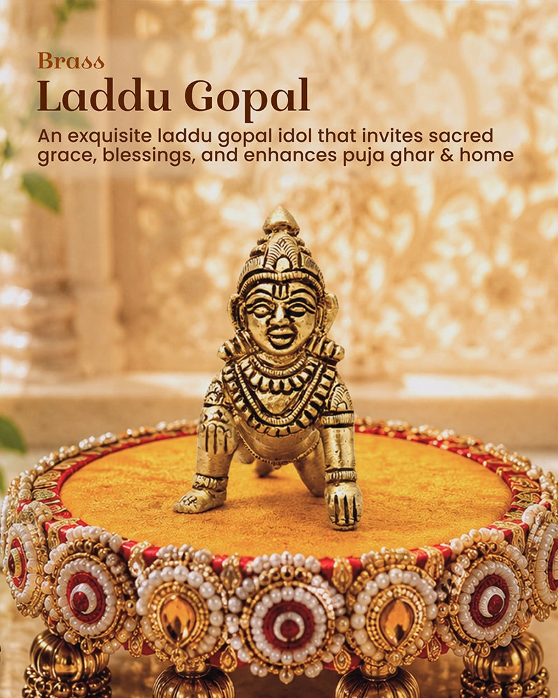 Pure Brass Laddu Gopal Idol for Home Temple and Spiritual Puja