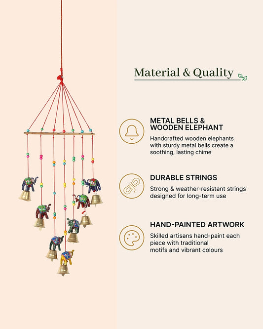 Rajasthani Handmade Wind Chime with Elephant & Colorful Bells for Home Decor