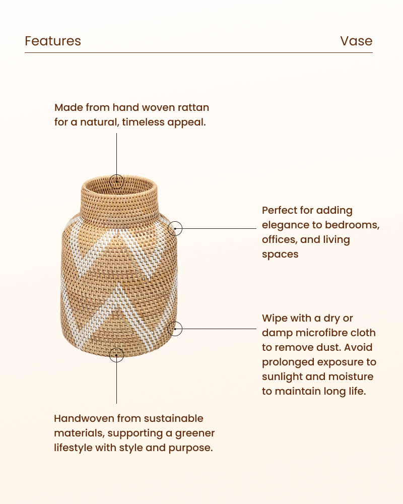 Handcrafted Rattan Decorative Vase for Tabletop and Shelf Styling