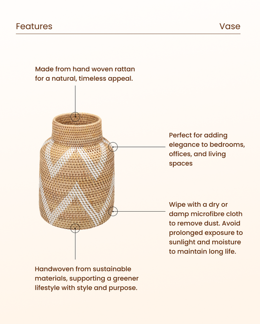 Handcrafted Rattan Decorative Vase for Tabletop and Shelf Styling