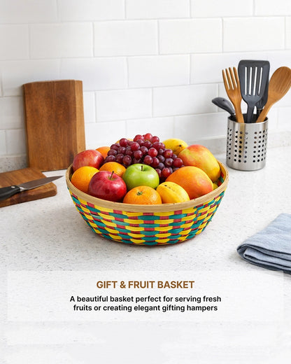 Handwoven Bamboo Fruit Basket for Kitchen and Home Organization