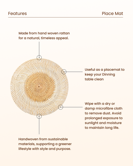 Handcrafted Rattan Placemat for Dining Table and Kitchen Decor