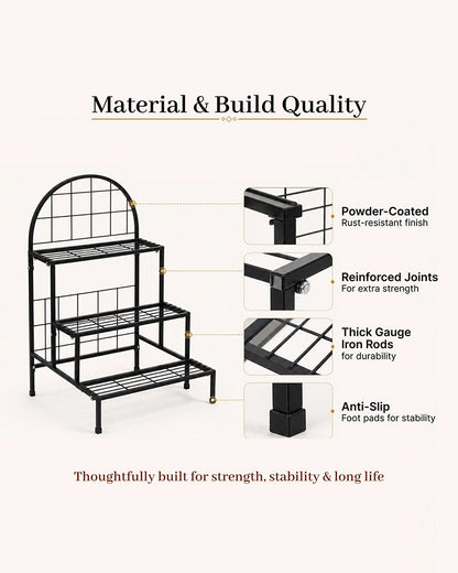 3 Tier Iron Plant Stand with Anti Rust Coating for Balcony and Living Room