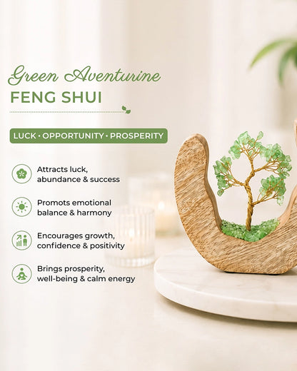 Green Aventurine Feng Shui Tree with Golden Wire