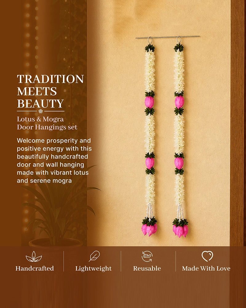 Artificial Marigold Lotus Flower Garland Set of 2 for Pooja and Festive Decor