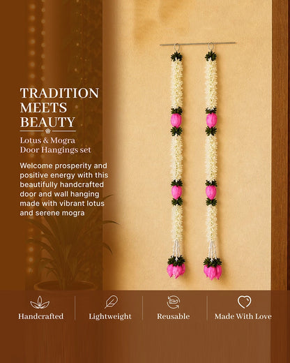 Artificial Marigold Lotus Flower Garland Set of 2 for Pooja and Festive Decor