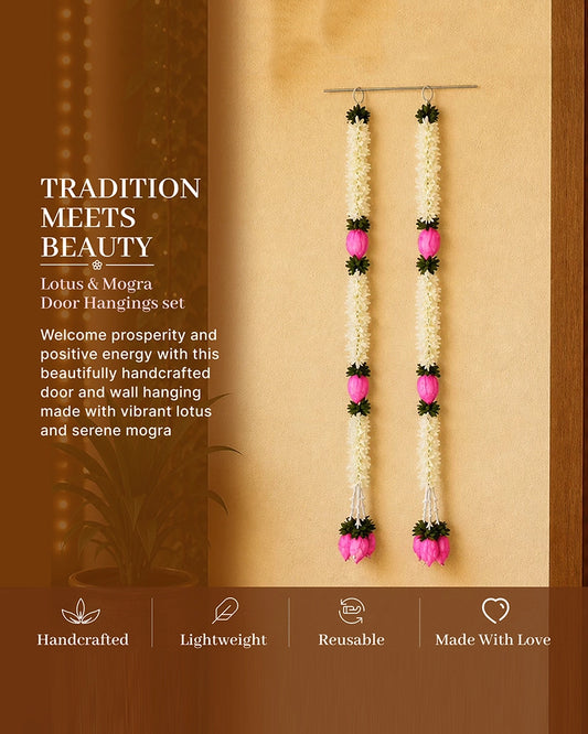 Artificial Marigold Lotus Flower Garland Set of 2 for Pooja and Festive Decor