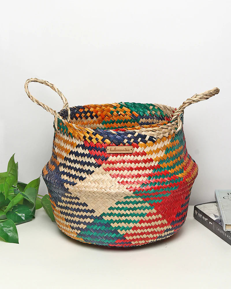Plantes et paniers de rangement en jonc de mer - Multicolore