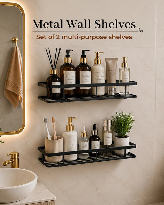 Wall Mounted Metal Shelf for Balcony and Garden, Set of 2