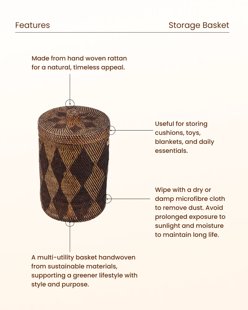 Handmade Rattan Laundry Basket with Lid for Everyday Use