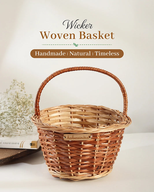 Handcrafted Wicker Round Basket for Fruits, Flowers, and Home Storage