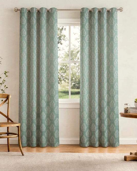 Modern Jacquard Door Curtain in Eyelet Style (Blue, 7 ft)