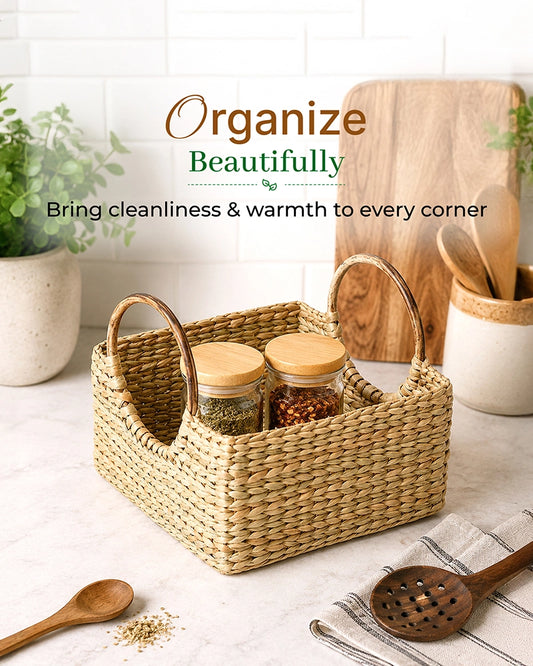 Handcrafted Cane Handle Seagrass Fruit Hamper Basket for Home Storage and Gifting