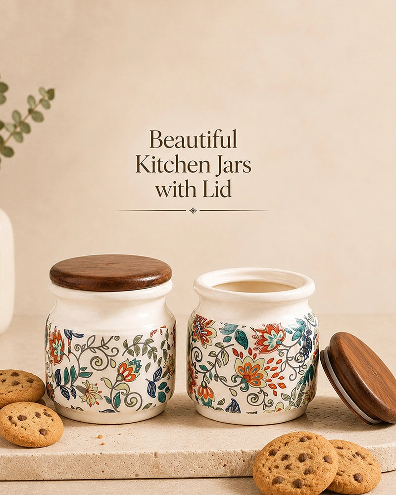 Ceramic Jar for Kitchen Storage with Lid, Set of 2