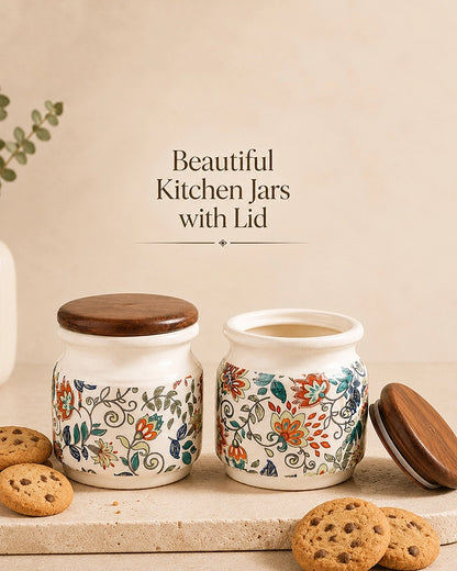 Ceramic Jar for Kitchen Storage with Lid, Set of 2