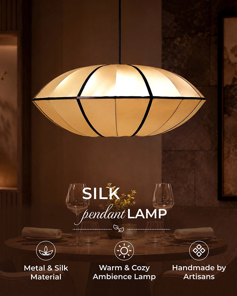 Silk Fabric Hanging Lamp for Bedroom and Study Room