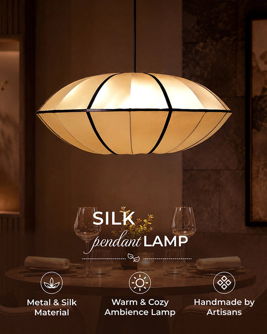 Silk Fabric Hanging Lamp for Bedroom and Study Room