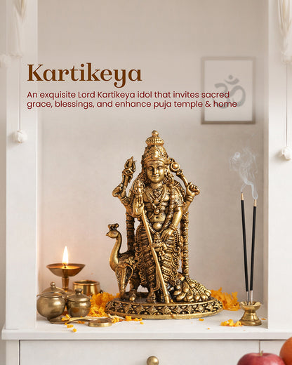 Traditional Pure Brass Kartikeya Idol for Daily Worship and Rituals