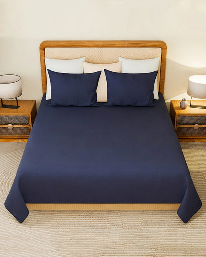 Navy Blue Premium King Size Bedsheet 300 Thread Count Cotton Double Bedsheet Set