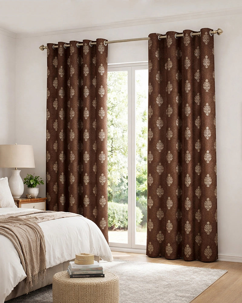 Decorative Velvet Door Curtain (Brown, 7 ft)