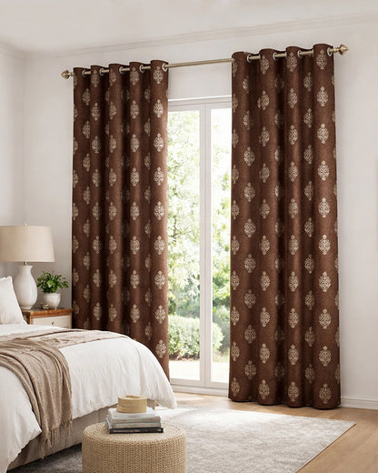 Decorative Velvet Door Curtain (Brown, 7 ft)