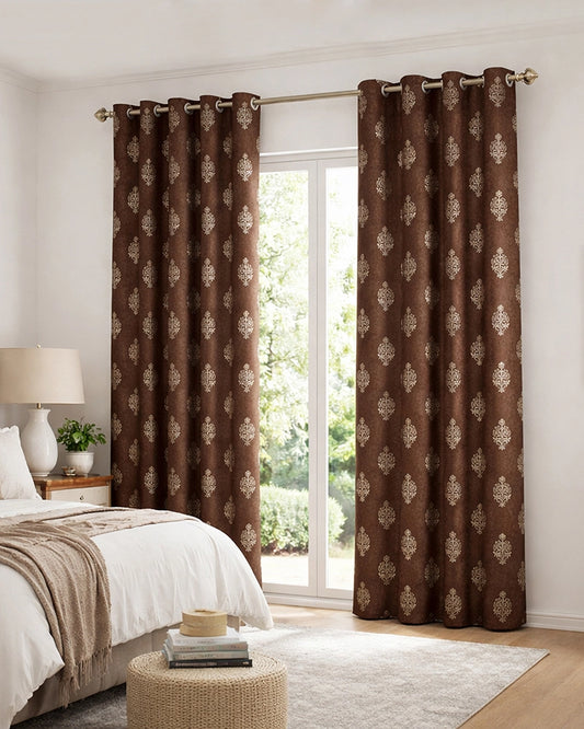 Decorative Velvet Door Curtain (Brown, 7 ft)