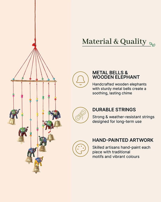 Rajasthani Handmade Wind Chime with Elephant & Colorful Bells for Home Decor