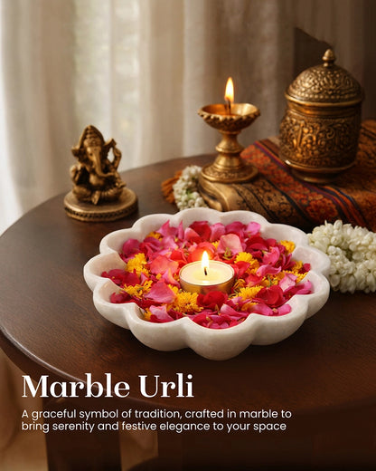 Elegant Marble Urli Bowl for Home Decor, Pooja Room, and Mandir Display